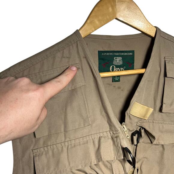 Vintage Orvis Tan Fishing Cargo Vest Size XL 23x21 - Picture 6 of 10